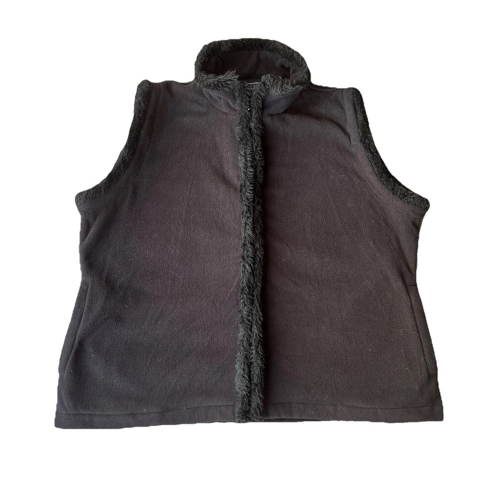 Effeci Vest Sz 2X Black Fleece Faux Fur Collar Winter Warm Casual Goth Womens